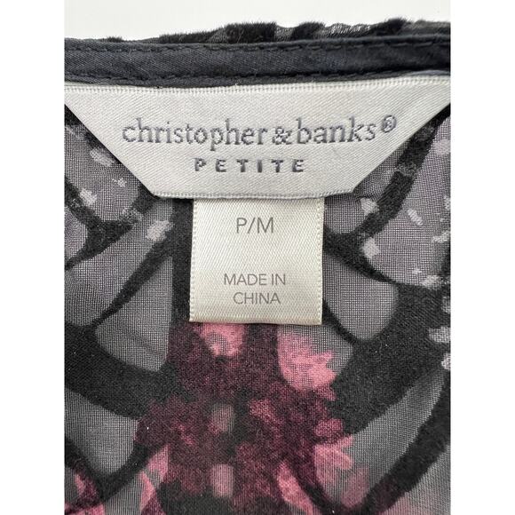 Christopher & Banks Cardigan Jacket Medium Petite Burnout Velvet Whisigoth MP PM - Picture 8 of 10